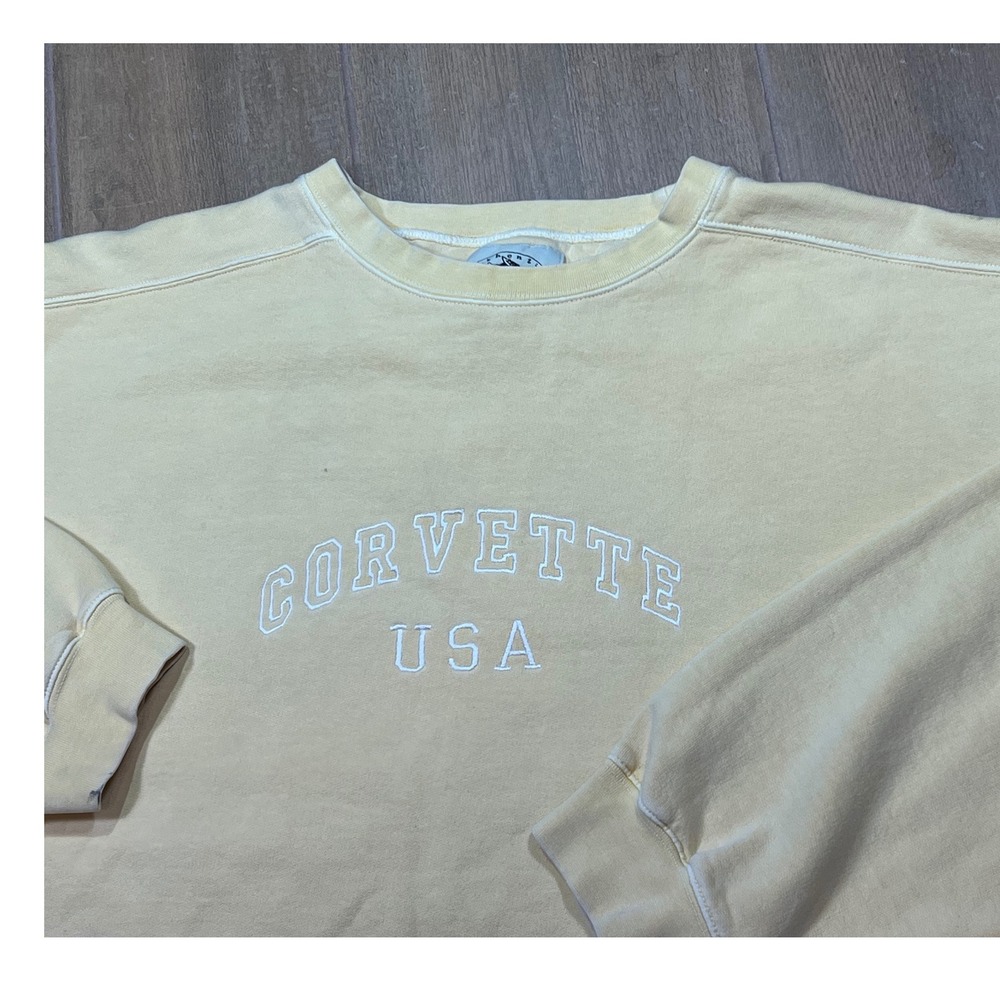Authentic Pigment Corvette USA Crewneck Sweatshirt Yellow 2XL Pigment Dyed